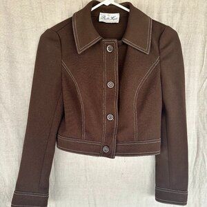 1960s-70s Cropped Brown Polyester Jacket, Great Condition